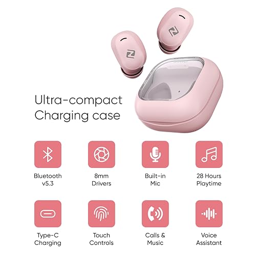 Zimo Sync Mini in-Ear TWS Earbuds with Bluetooth 5.3, 28 Hrs Playtime, 8mm Drivers, Stereo Calls, Touch Control, Type-C Charging Wireless Headphones, Voice Assist & IPX4 Water Resistant (Light Lilac) - Image 7