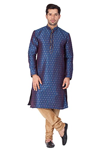 VASTRAMAY VM Mens Silk Blend Egyptian Kurta Pyjama Set - Classic Ethnic Attire for Timeless Style and Cultural Celebrations | Jacquard Woven Zari work with shimmer piping full sleeves Kurta