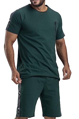 Souped Up Fashion Solid Cotton Co-Ord Set for Men | Round Neck T-shirt with Shorts - Black, Size - XX- Large - Image 3