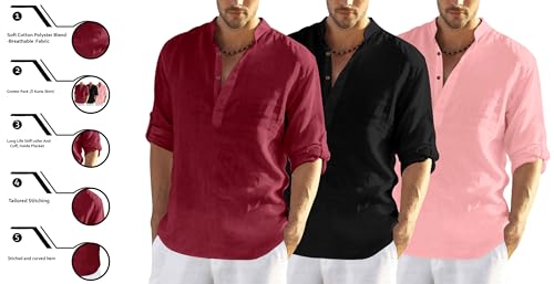 FINIVO FASHION Men's Cotton Blend Regular Fit Solid Combo Kurta Shirt Pack of 3