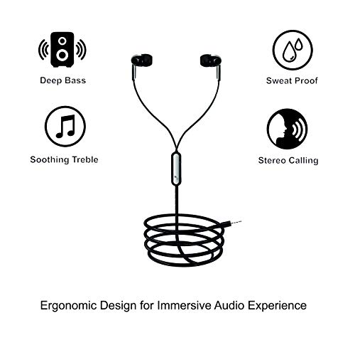 ODIO Pulse Series in-Ear Wired Earphone with in-line Mic, Immersive Audio, Deep Bass, 3.5 mm Audio Jack with Premium Wire and Driver (Black)