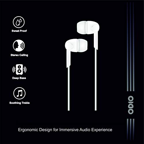 ODIO in-Ear Wired Earphone with in-line Mic, Immersive Audio, Deep Bass, 3.5 mm Audio Jack with Premium Wire and Driver (White)
