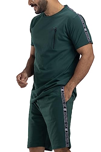 Souped Up Fashion Solid Cotton Co-Ord Set for Men | Round Neck T-shirt with Shorts - Black, Size - XX- Large