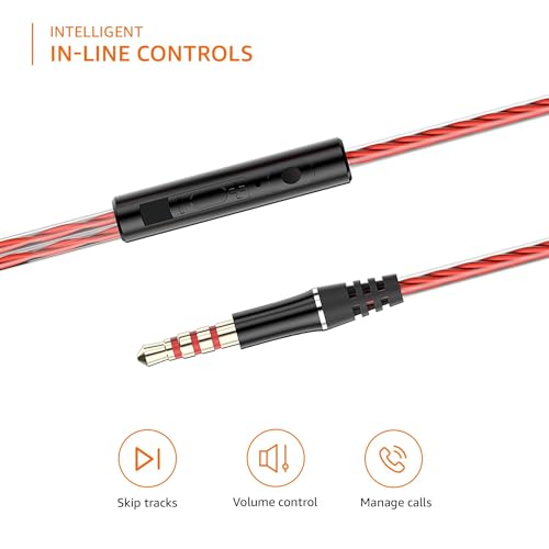 amazon basics in-Ear Wired Earphones with 9 mm Dual Drivers, in-Line Mic, Powerful Bass, Noise Isolation, 3.5 mm Audio Jack (Black and Red) - Image 6