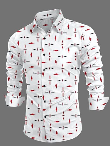 VENI FASHION STUDIO Men's Regular Fit Printed Design Spread Collar Full Sleeve Cotton Shirt I Formal Shirt for Men
