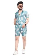 Tarkho Men's Rayon Cotton Digital Printed Summer Night Wear Launge Wear Suit Dress Shirt Boxer Pair