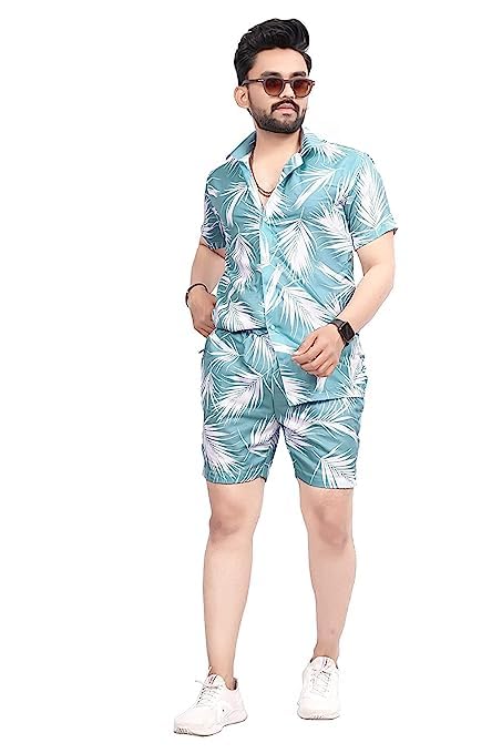 Tarkho Men's Rayon Cotton Digital Printed Summer Night Wear Launge Wear Suit Dress Shirt Boxer Pair