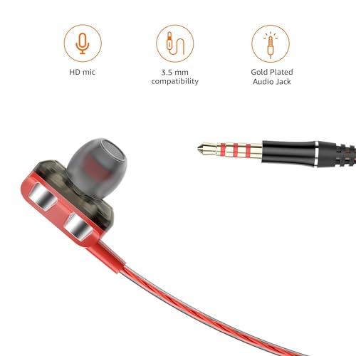 amazon basics in-Ear Wired Earphones with 9 mm Dual Drivers, in-Line Mic, Powerful Bass, Noise Isolation, 3.5 mm Audio Jack (Black and Red) - Image 5