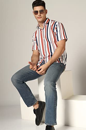 Leriya Fashion Shirt for Men || Rayon Bold Striped Shirt for Boys || Twisted Half Sleeve || Ideal for Casual || Office || Outing Wear Shirts for Men - Image 9