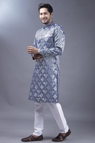 N.B.F Fashion Mens Ethnic Wear Blue Kurta Pajama Sherwani Set - Image 4