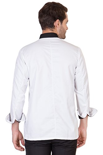 Dress.com Men's Blended Chef Wrap Coat (Black and White, Medium)