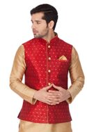 VASTRAMAY VM Mens Silk Blend Nehru Jacket - Timeless Style & Versatility | Jacquard Woven checkered Zari threads Ethnic Sleeveless Coat for Formal & Casual Wear