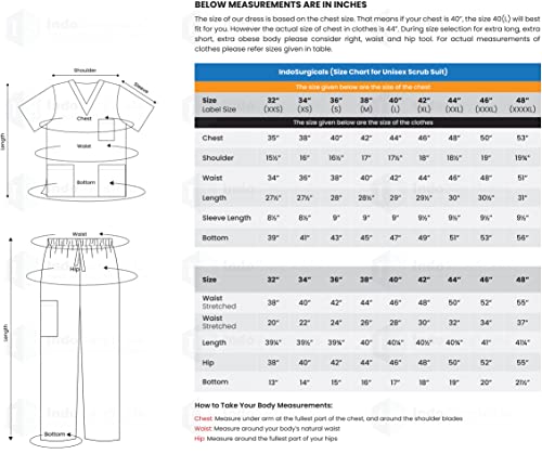 IS IndoSurgicals Unisex Scrub Suit OT Dress Set Comfortable Fit V-Neck Top and Cargo Type Trouser (42-XL, Blue)
