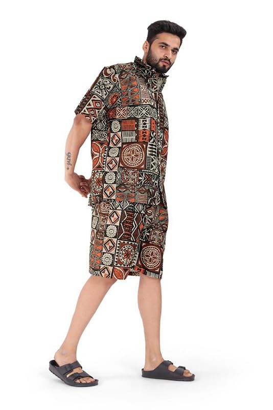 BROWN CULTURE Men's Cotton Blend Printed Co-ord Sets Casual Home Wear Night Suit for Men