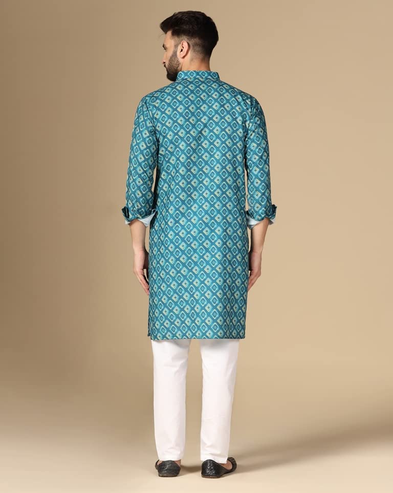 Leriya Fashion Men's Rayon Kurta, Ethnic Printed Kurta For Perfect Ethnic Look, Stand Collar Long Sleeve Kurta, Casual Printed Kurta, Regular Long Kurta