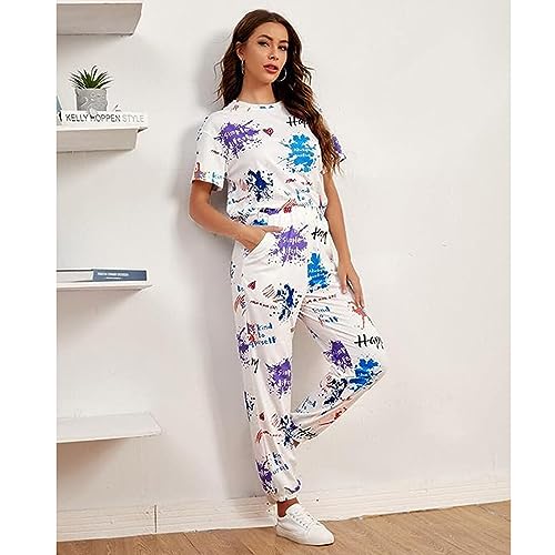 VJ Fashion Women's Cotton Lycra Printed & Knitted Round Neck Night Wear Set of Top and Pazama