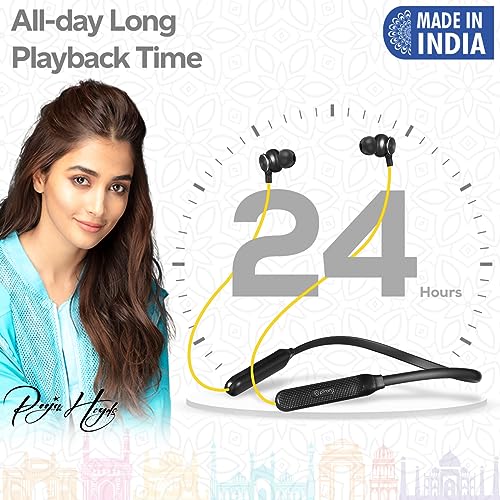 pTron Tangent Duo Bluetooth 5.2 Wireless in-Ear Headphones, 13mm Driver, Deep Bass, HD Calls, Fast Charging Type-C Wireless Neckband, Dual Pairing, Voice Assistant& IPX4 Water Resistant (Yellow/Black)