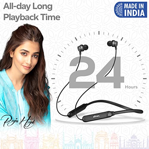 pTron Tangent Duo Bluetooth 5.2 Wireless in Ear Earphones with Mic, 24Hrs Playback, 13mm Driver, Deep Bass, Fast Charging Type-C Neckband, Dual Pairing, Voice Assistant & IPX4 Water Resistant (Black)