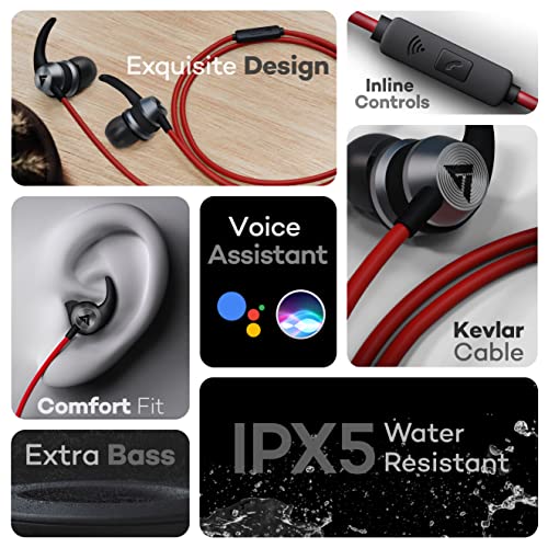 Boult Audio BassBuds X1 in-Ear Wired Earphones with 10mm Extra Bass Driver and HD Sound with mic(Red)