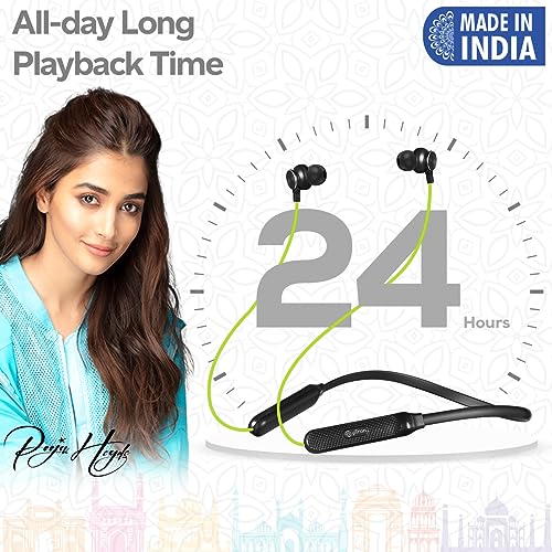 pTron Tangent Duo Bluetooth 5.2 Wireless in-Ear Headphones, 13mm Driver, Deep Bass, HD Calls, Fast Charging Type-C Wireless Neckband, Dual Pairing,Voice Assist & IPX4 Water Resistant(Neon Green/Black)