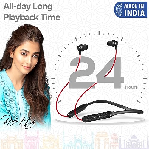 pTron Tangent Duo Bluetooth 5.2 Wireless in-Ear Headphones, 13mm Driver, Deep Bass, HD Calls, Fast Charging Type-C Wireless Neckband, Dual Pairing, Voice Assistant & IPX4 Water Resistant (Red/Black)
