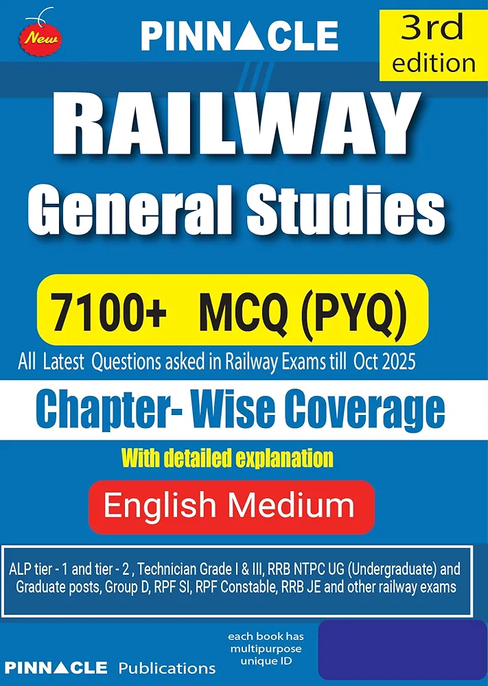Pinnacle Publications Railway General Studies book 2026-27 | 7100+ MCQ Questions with Detailed Explanations