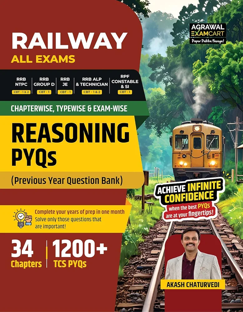 Examcart Railway Reasoning PYQs Book 2026 By Akash Chaturvedi | Type & Exam-wise 34 Chapters & 1200+ Previous Year Question