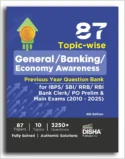 Disha Experts 87 Topic-wise General/ Banking/ Economy Awareness Previous Year Question Bank